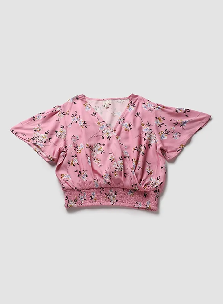 V-Neck Printed Blouse Top Blue