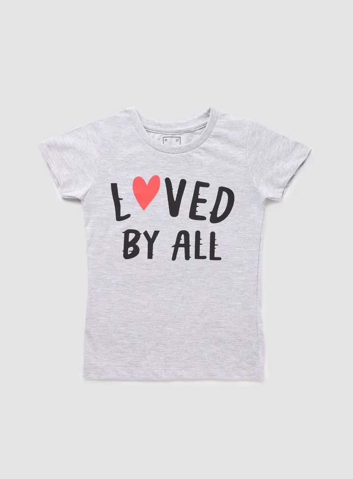 Girls Round Neck Short Sleeve T-Shirt Grey Melange