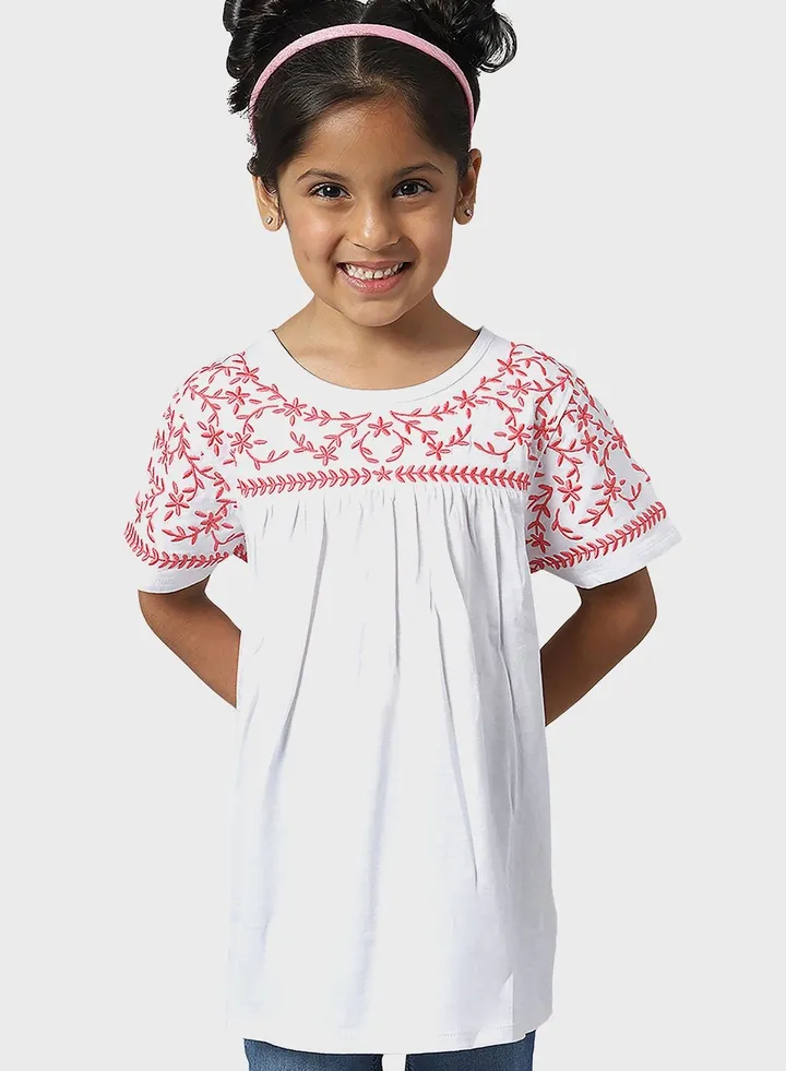 Youth Floral Embroidered Top
