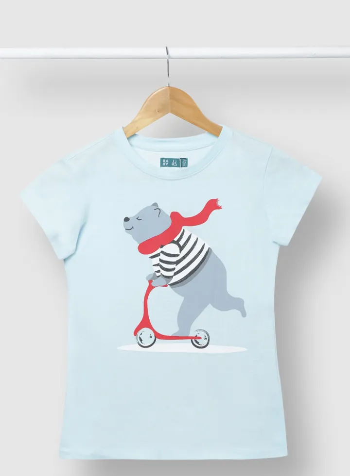 Girls Elegant Cotton Comfortable Stylish T-Shirt Light Blue