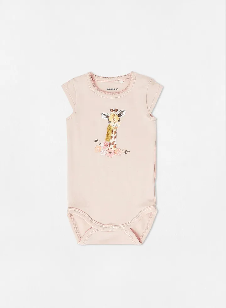Baby Giraffe Print Romper Pink