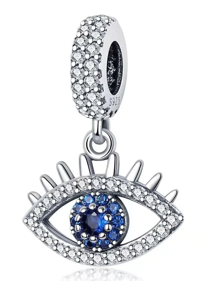 925 Sterling Silver Pendant Beads for Charm Bracelets, Girls Jewelry Women Gift Bracelets and Necklaces, Crystal Blue Eye Everyday Accessories