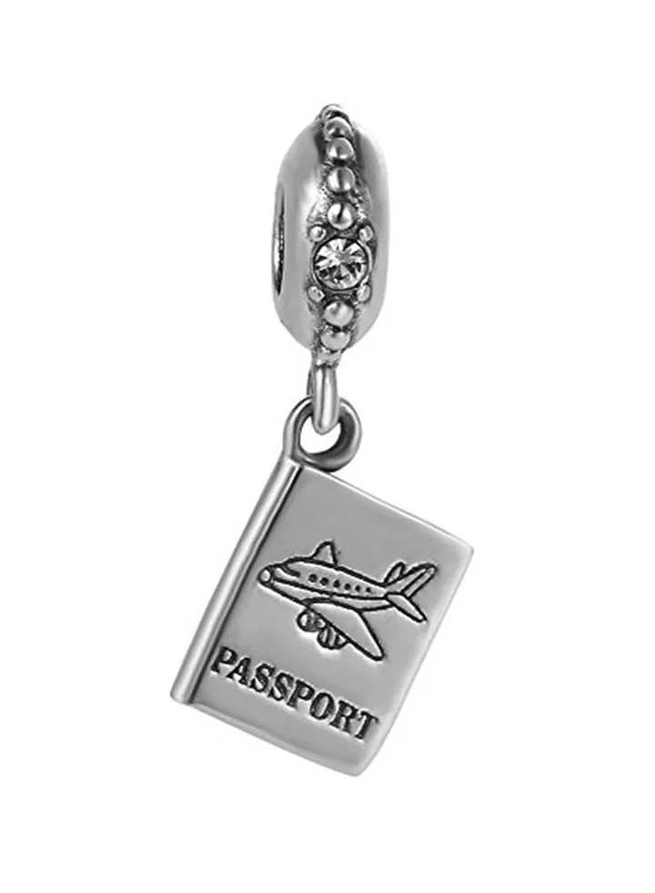 925 Sterling Silver Airplane Travel Passport Bracelet Charm
