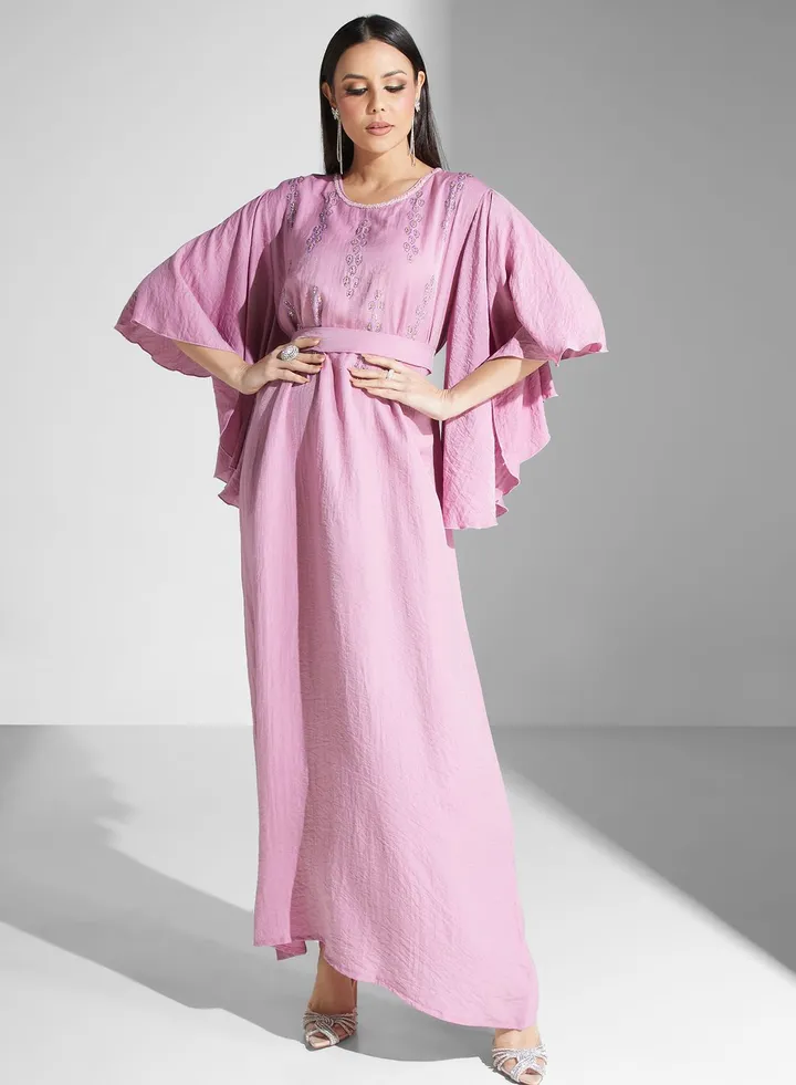 Belted Flared Sleeve Jalabiya