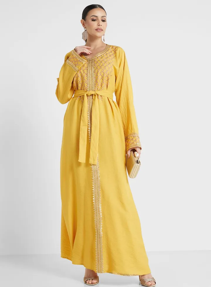 Embroidered Belted Jalabiya