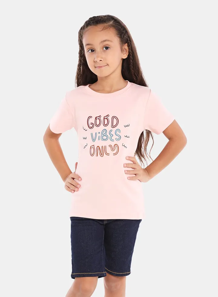 Girls Crew Neck Short Sleeve T-Shirt Baby Pink