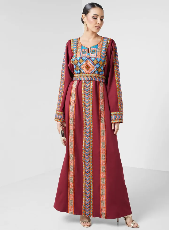 Embroidered Jalabiya With Belt