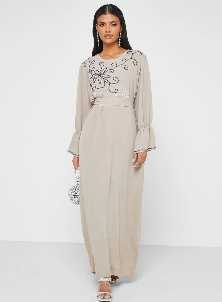 Embellished Belted Jalabiya