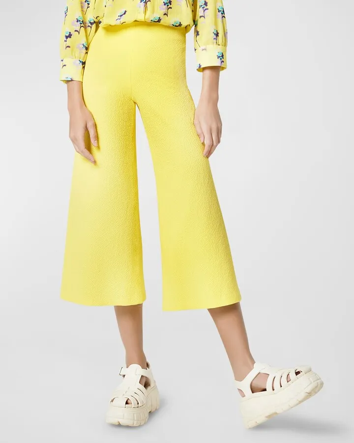 Seersucker Wide-Leg Gaucho Pants