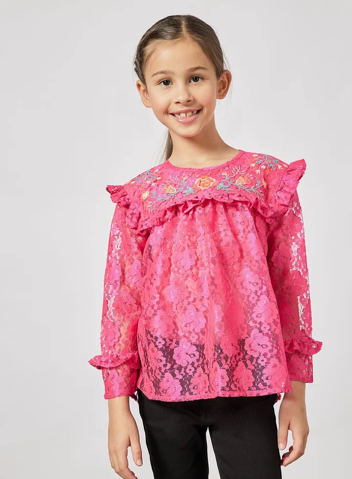 Kids Embroidered Lace Top
