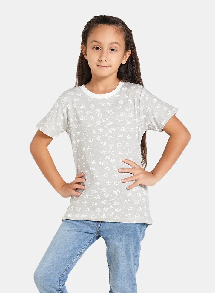 Printed Crew Neck T-Shirt Grey/White