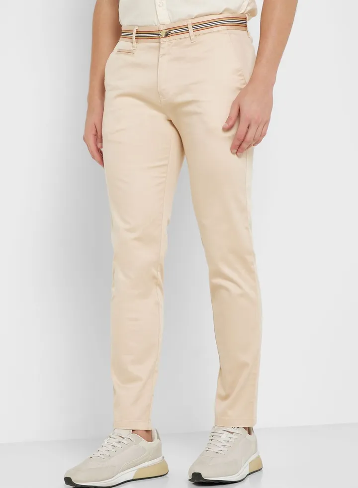 Men Cream-Coloured Slim Fit Chinos Trousers