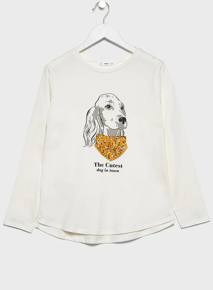 Embossed Dog Print Top Off White
