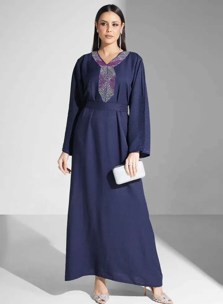 Embellished Belted Jalabiya
