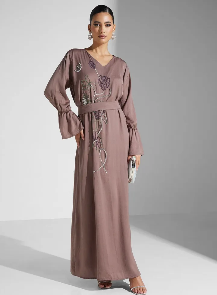 Embellished Belted Jalabiya