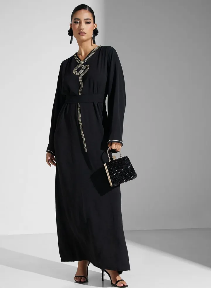 Embellished Belted Jalabiya