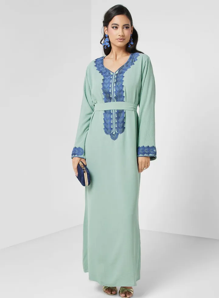 Embroidered Belted Jalabiya