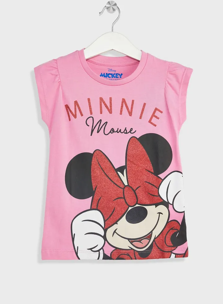 T-Shirt With Butterfly Sleeves Glitter-Pigment Print