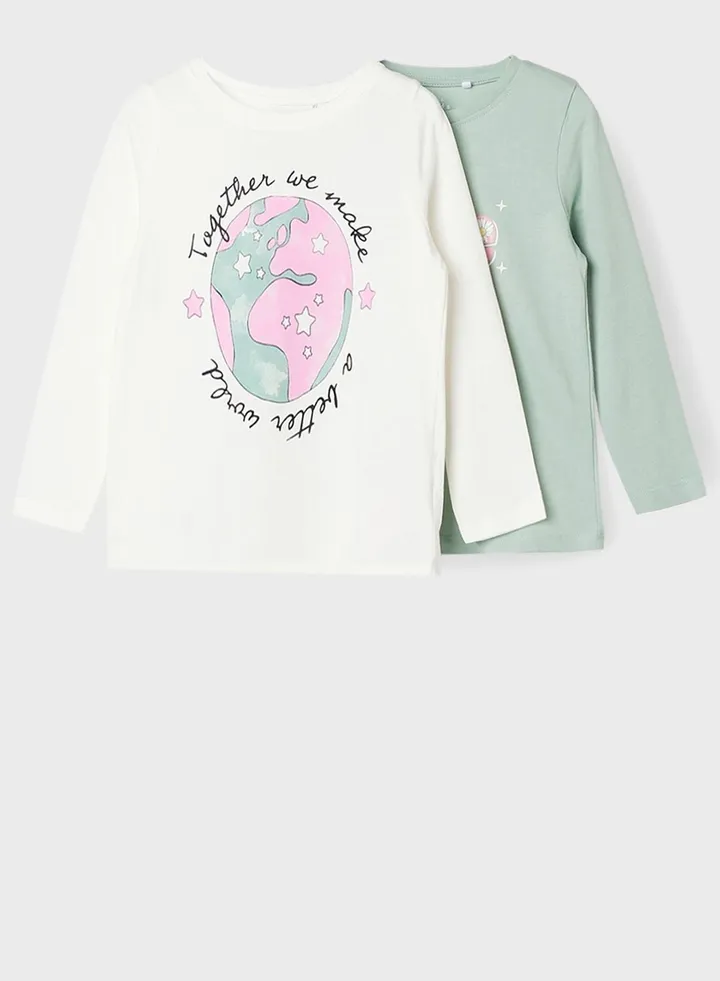 Kids 2 Pack Slogan Print T-Shirt