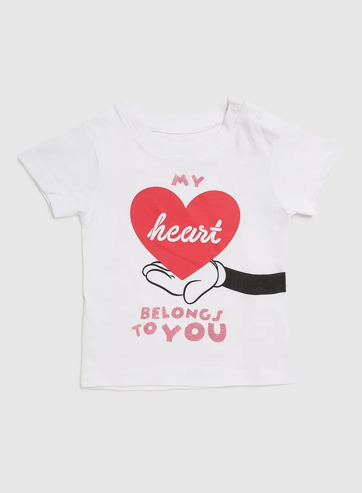 Baby Girls Round Neck Short Sleeve T-Shirt White