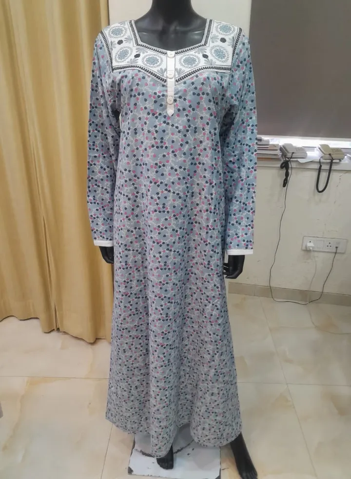 UNIQUE FRONT NECK THREAD EMBROIDERY PRINTED FRONT BUTTONED ARABIC KAFTAN JALABIYA DRESS