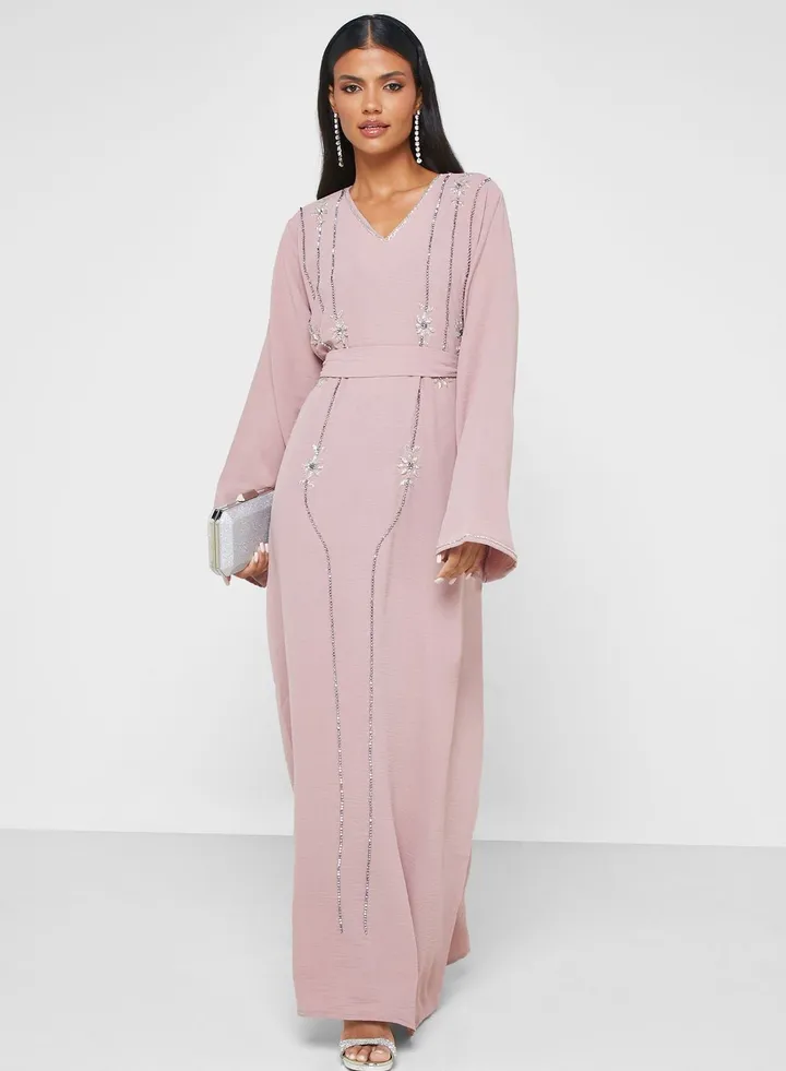 Embellished Belted Jalabiya
