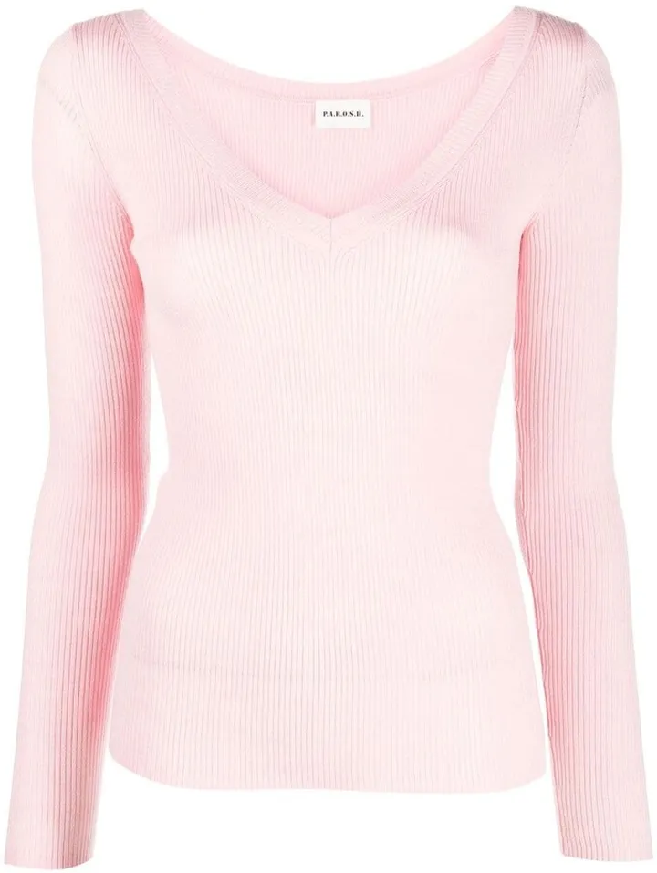 Maglia V-neck ribbed-knit jumper