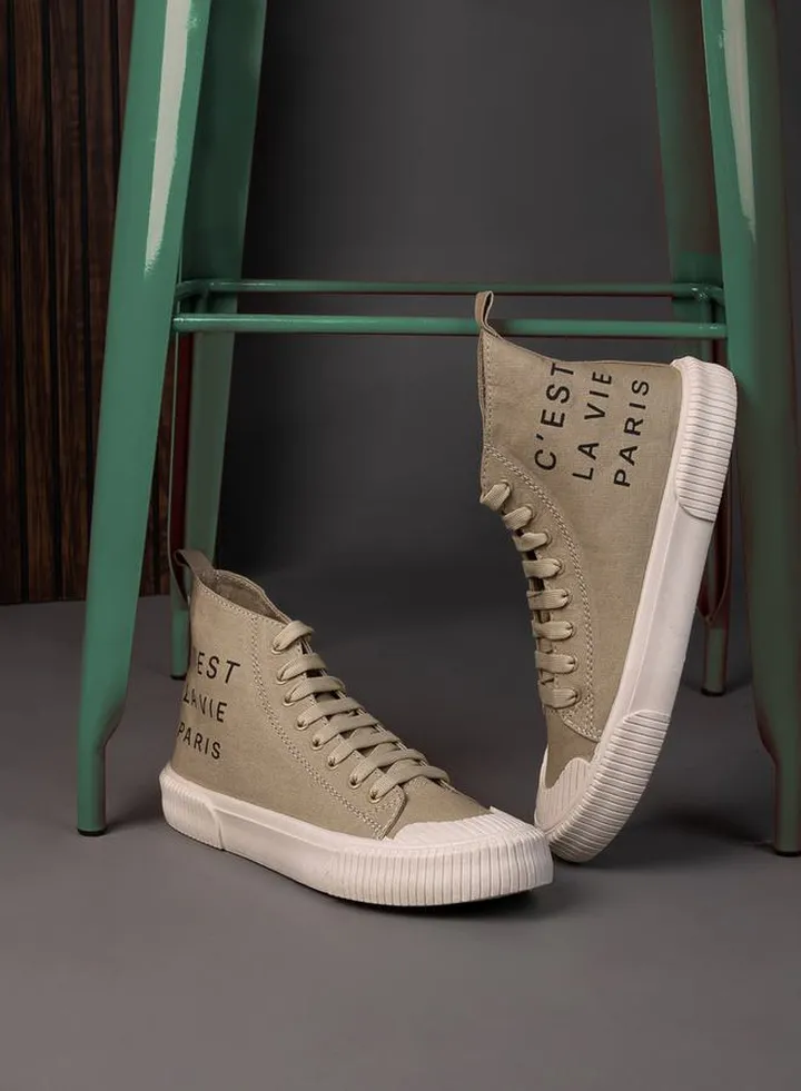 High Top Slogan Print Casual Canvas Shoes