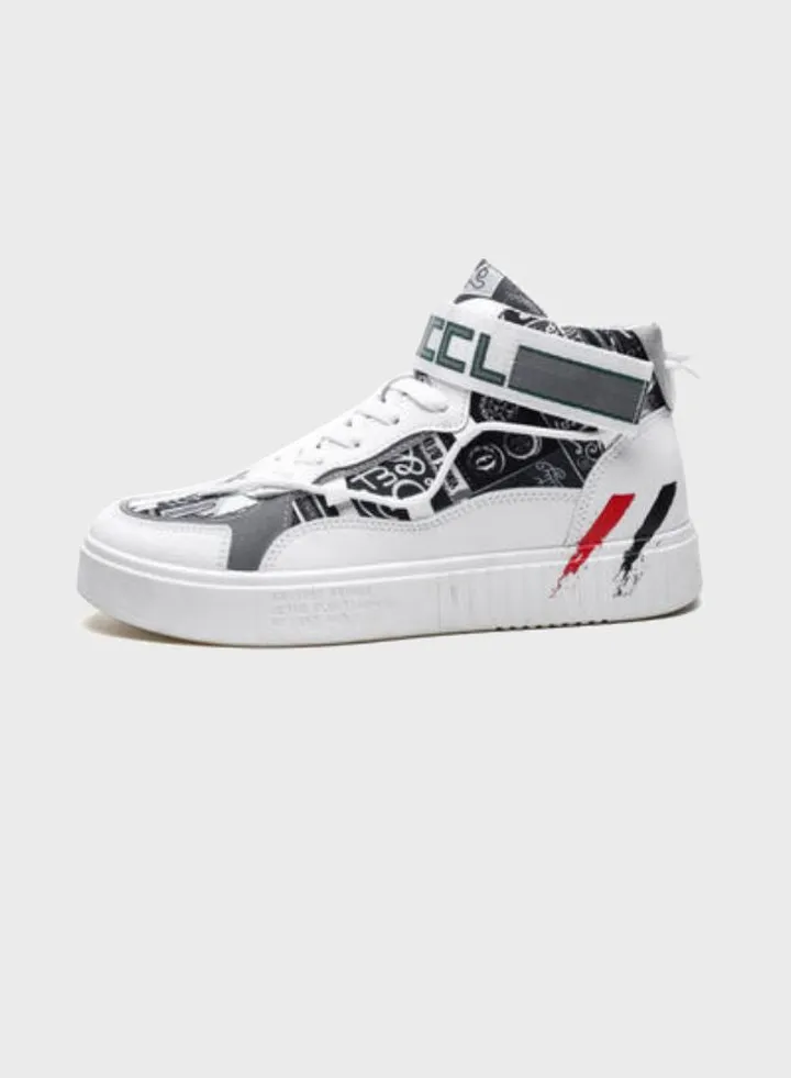 Casual Lace-Up High Top Sneakers White/Black/Grey