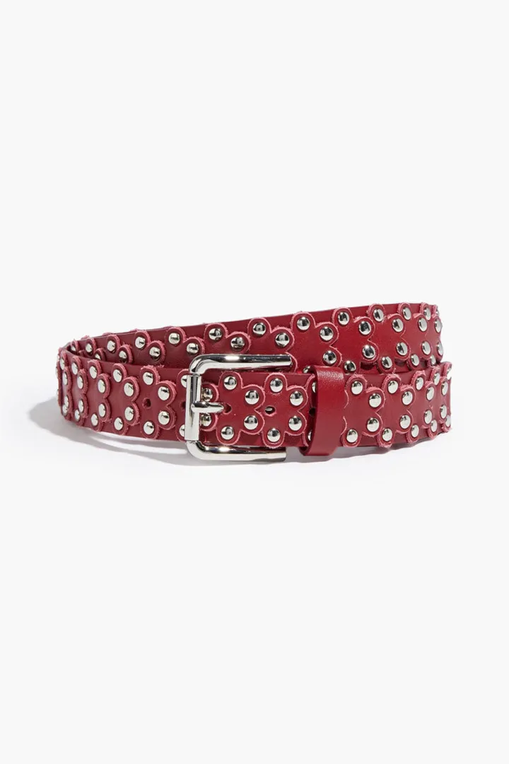 Flower Puzzle studded laser-cut leather belt