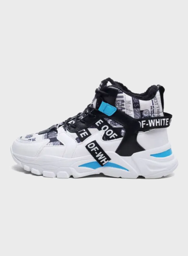 Casual Lace-Up High Top Sneakers White/Black/Blue