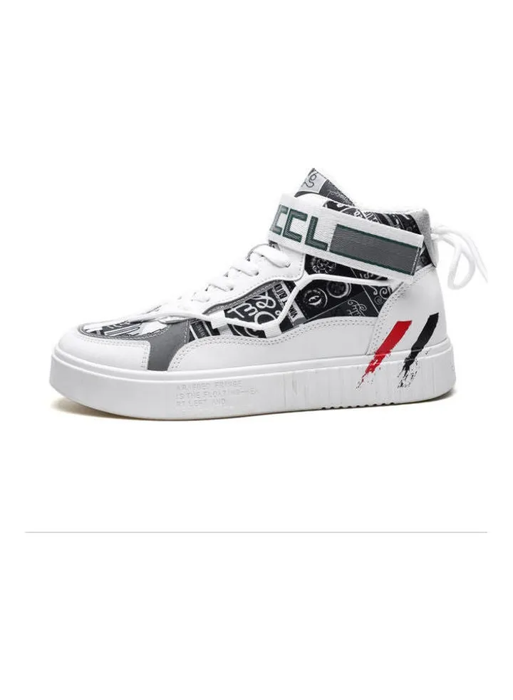 Lace-Up High Top Sneakers White/Black/Red