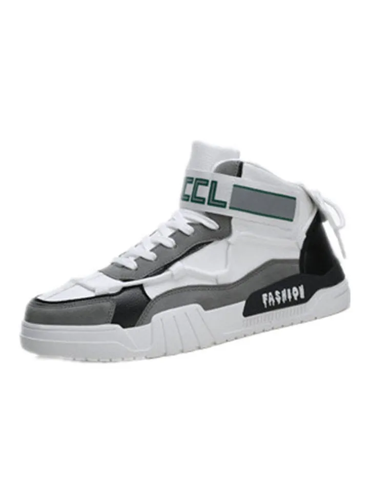 Lace-Up High Top Sneakers White/Black/Grey