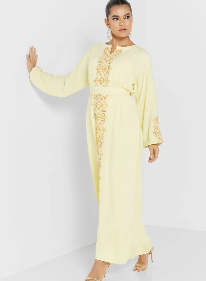Embroidered Belted Jalabiya