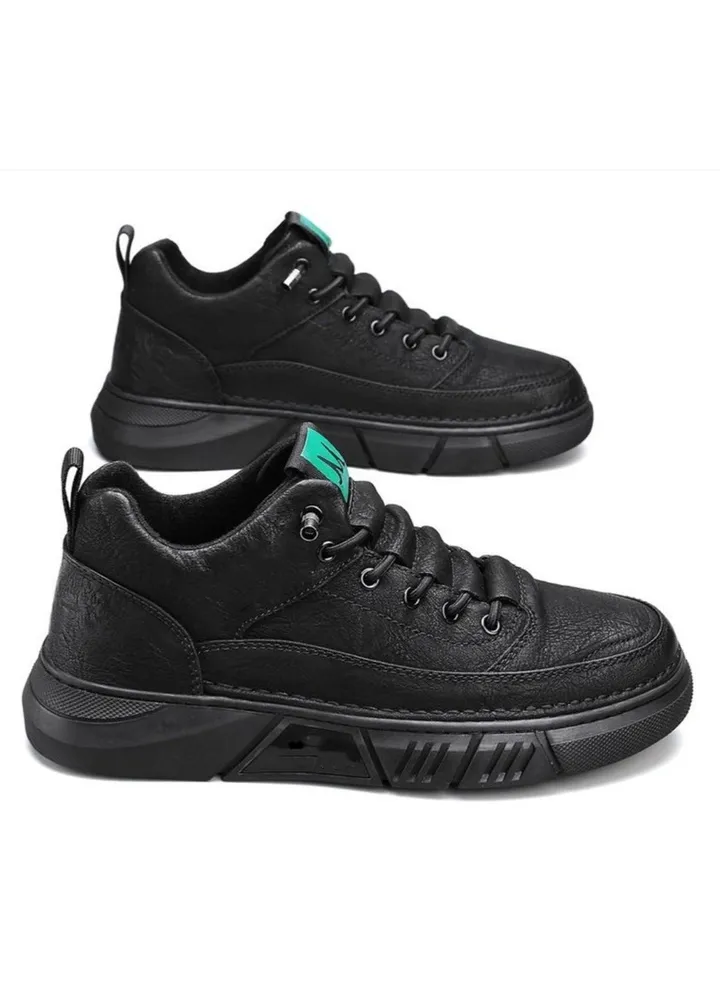 Black trendy high-end casual sports board shoes, men's contrasting British one foot leather shoes
