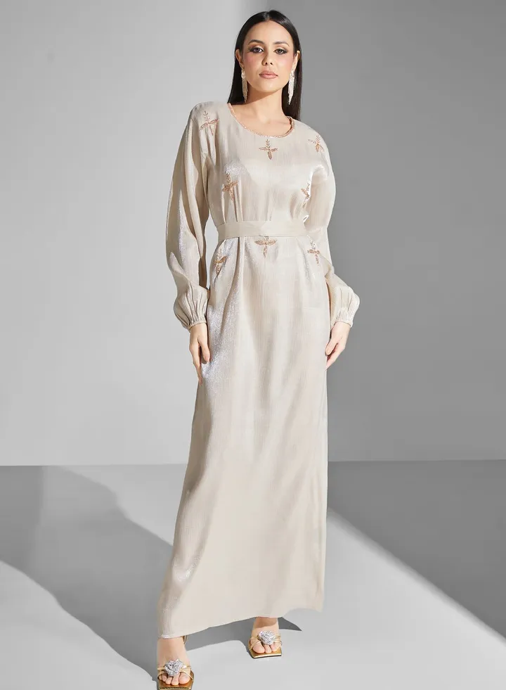 Embellished Belted Jalabiya