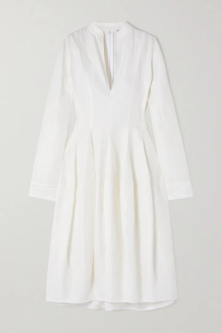 Bottega Veneta - Embellished Paneled Silk-twill Midi Dress - White