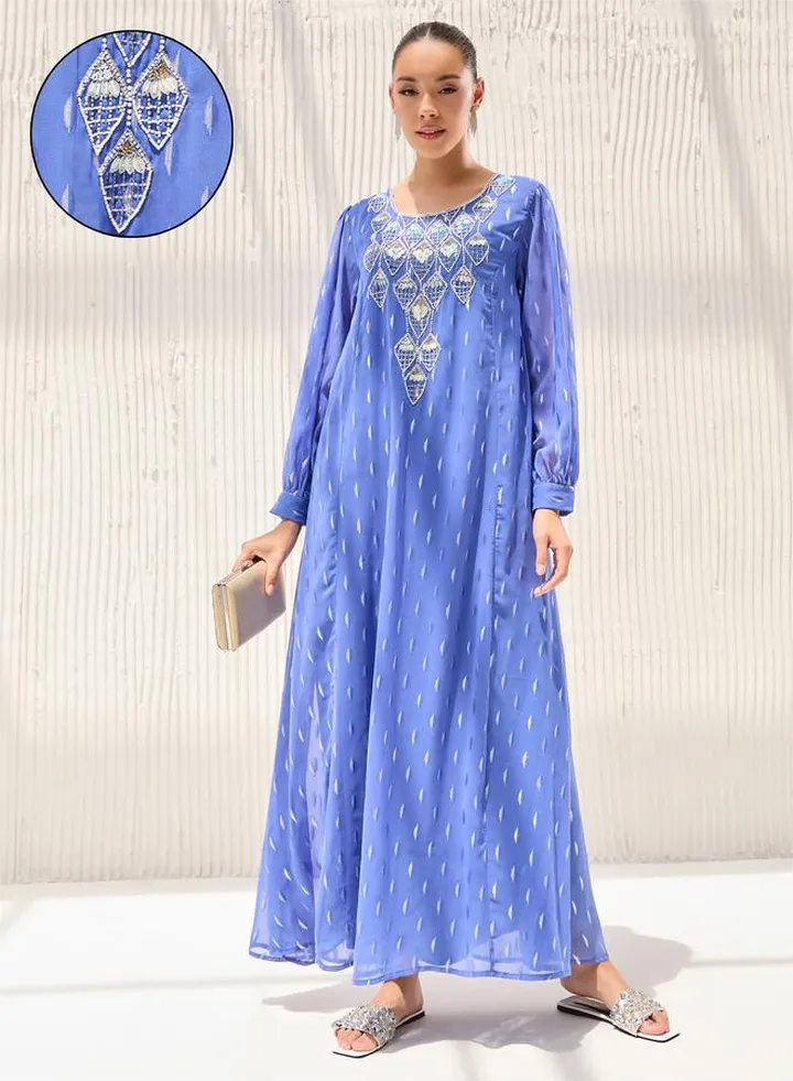 Embellished Yoke Jalabiya With Hand Embroidery