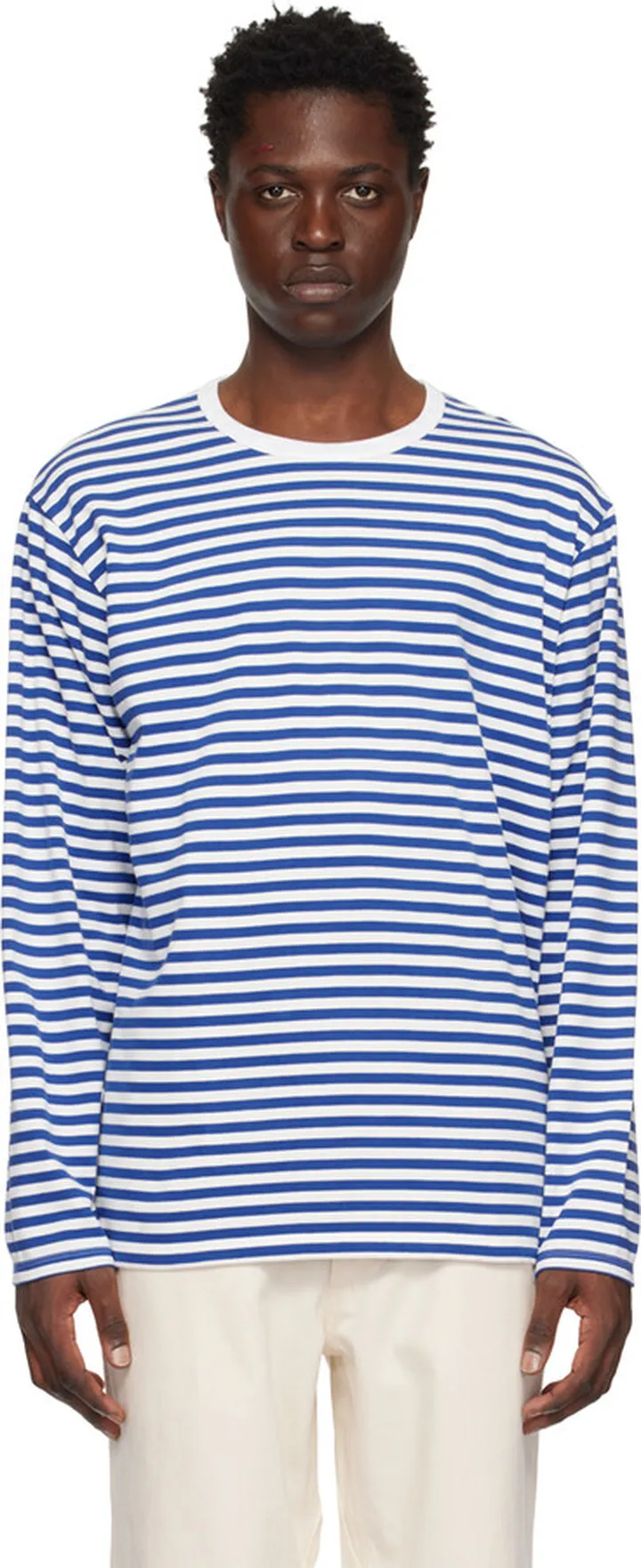 Nanamica Blue & White Striped Long Sleeve T-Shirt