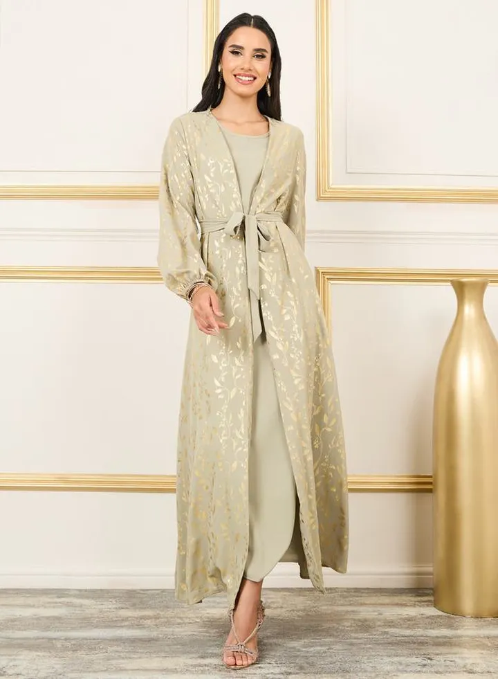 Foil Print Self Tie Up Kaftan