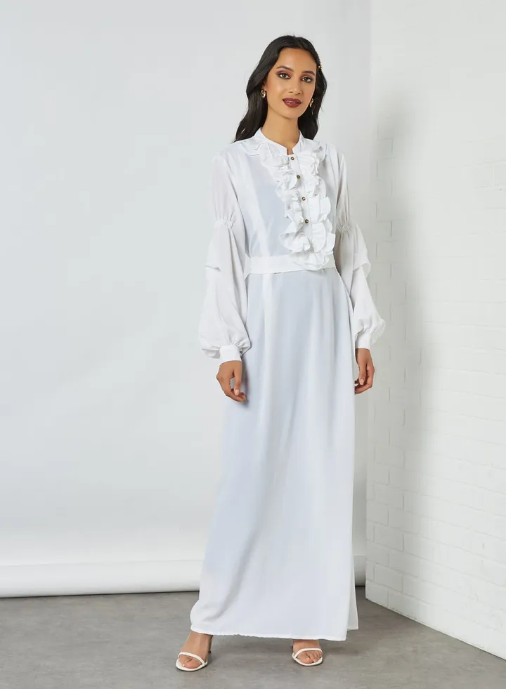 Classic Ruffle Detail Jalabiya White