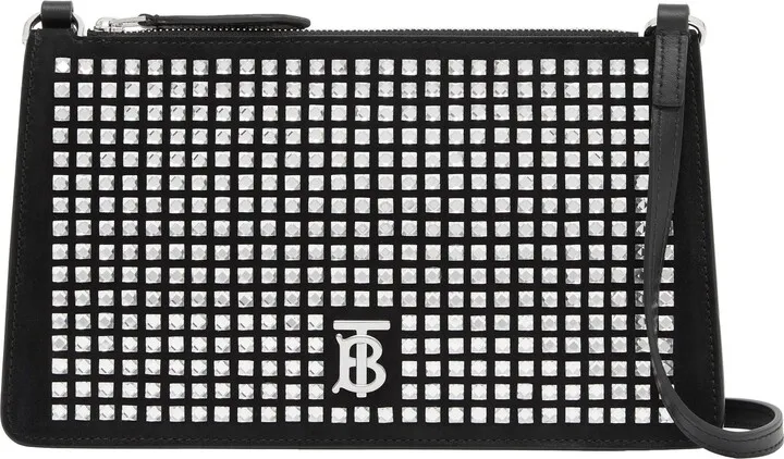 TB Monogram Crystal & Leather Pouch Shoulder Bag