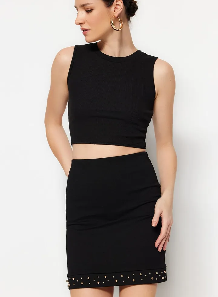 Embellished Hem High Waist Skirt