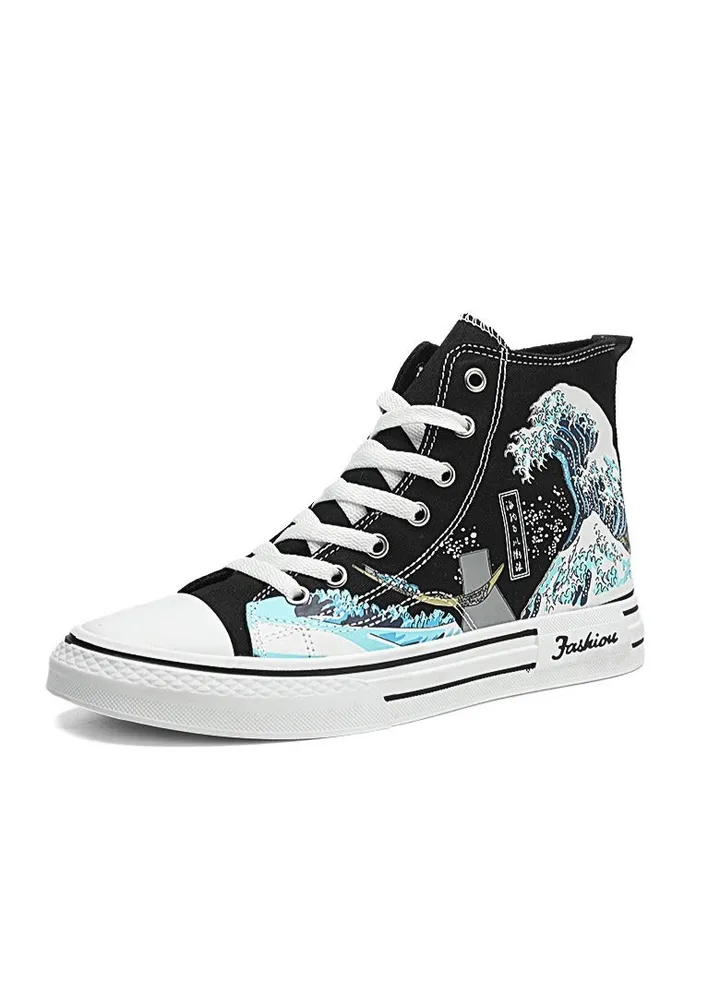 New Men's Canvas Shoes High Top Casual Flat Shoes Teenage Sneakers