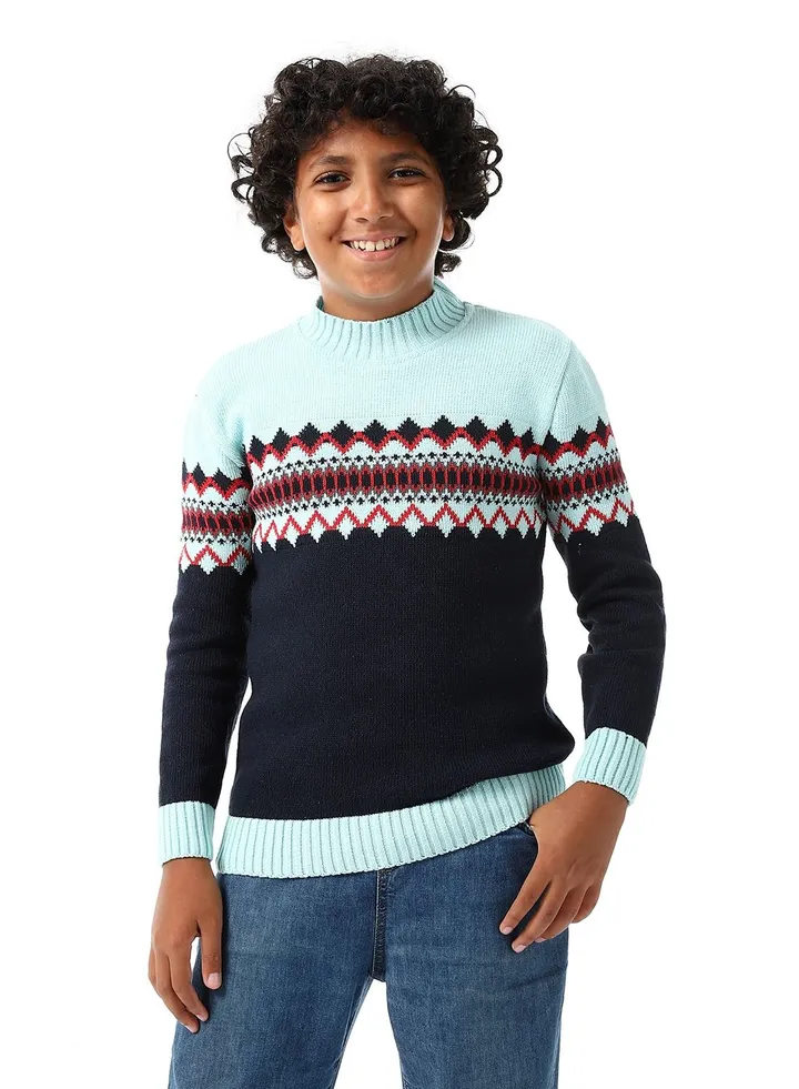Wool Boys Pullover With Multi Design