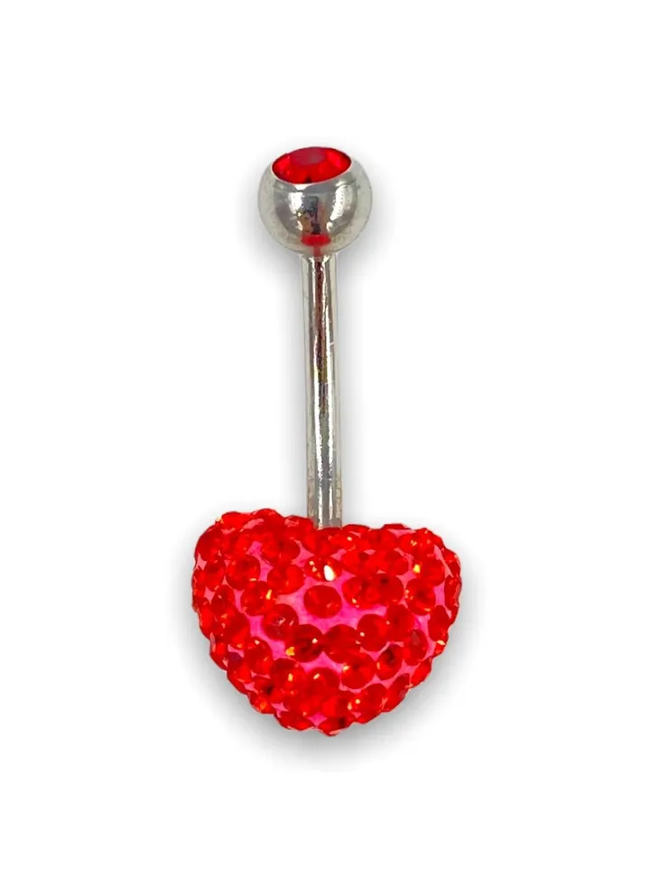 14G Surgical Stainless Steel 316L Red Heart Sparkle Navel Ring