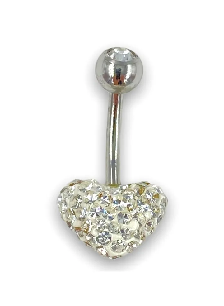 14G Surgical Stainless Steel 316L Heart Sparkle Navel Made in USA