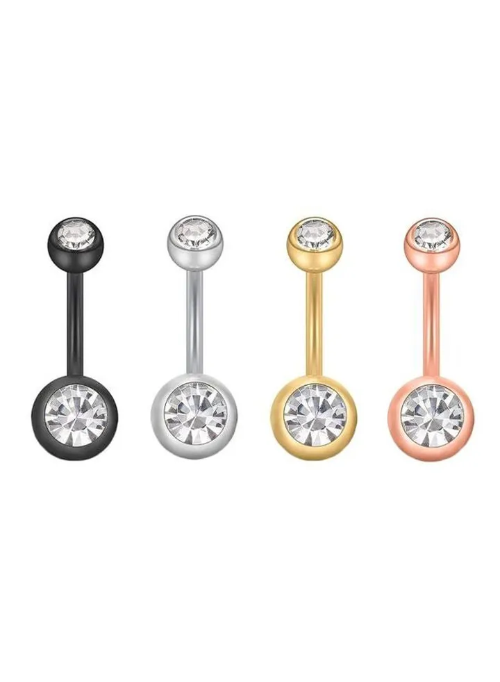 4-Piece 316L Surgical Steel Stone Studded Belly Rings
