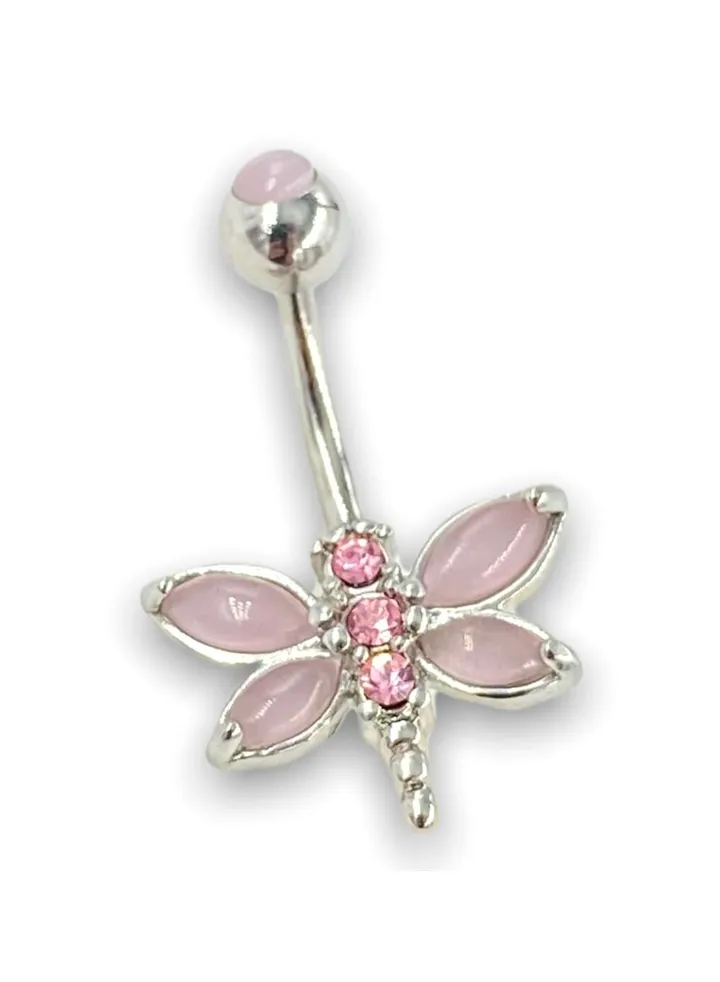 14G Surgical Stainless Steel 316L Pink Butterfly Navel Made in USA