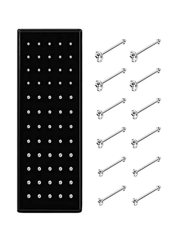 60-Piece Stainless Steel Rhinestone Studded Nose Ring